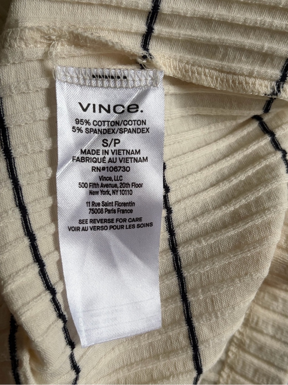 VINCE Striped Racerback Tank Top Cream Black Ribbed Stretch Minimalist small - Picture 7 of 10